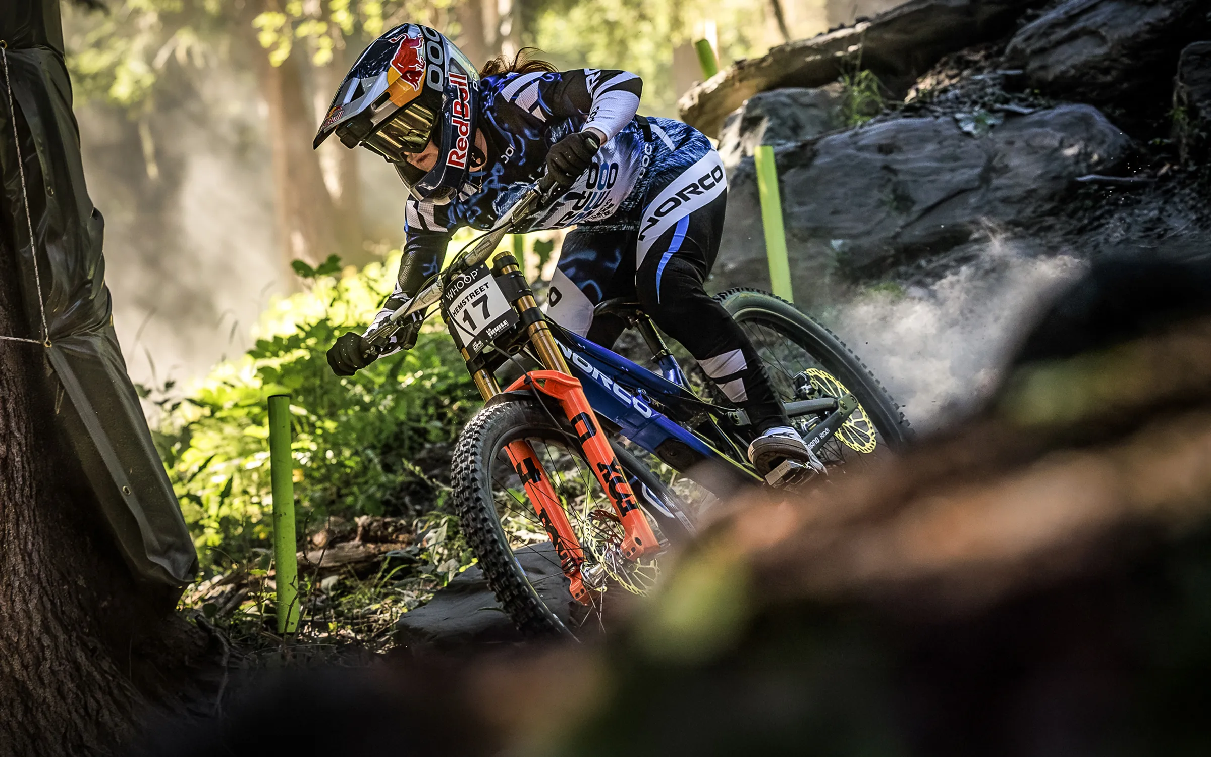 Gracey Hemstreet racing a steep, rooted World Cup track