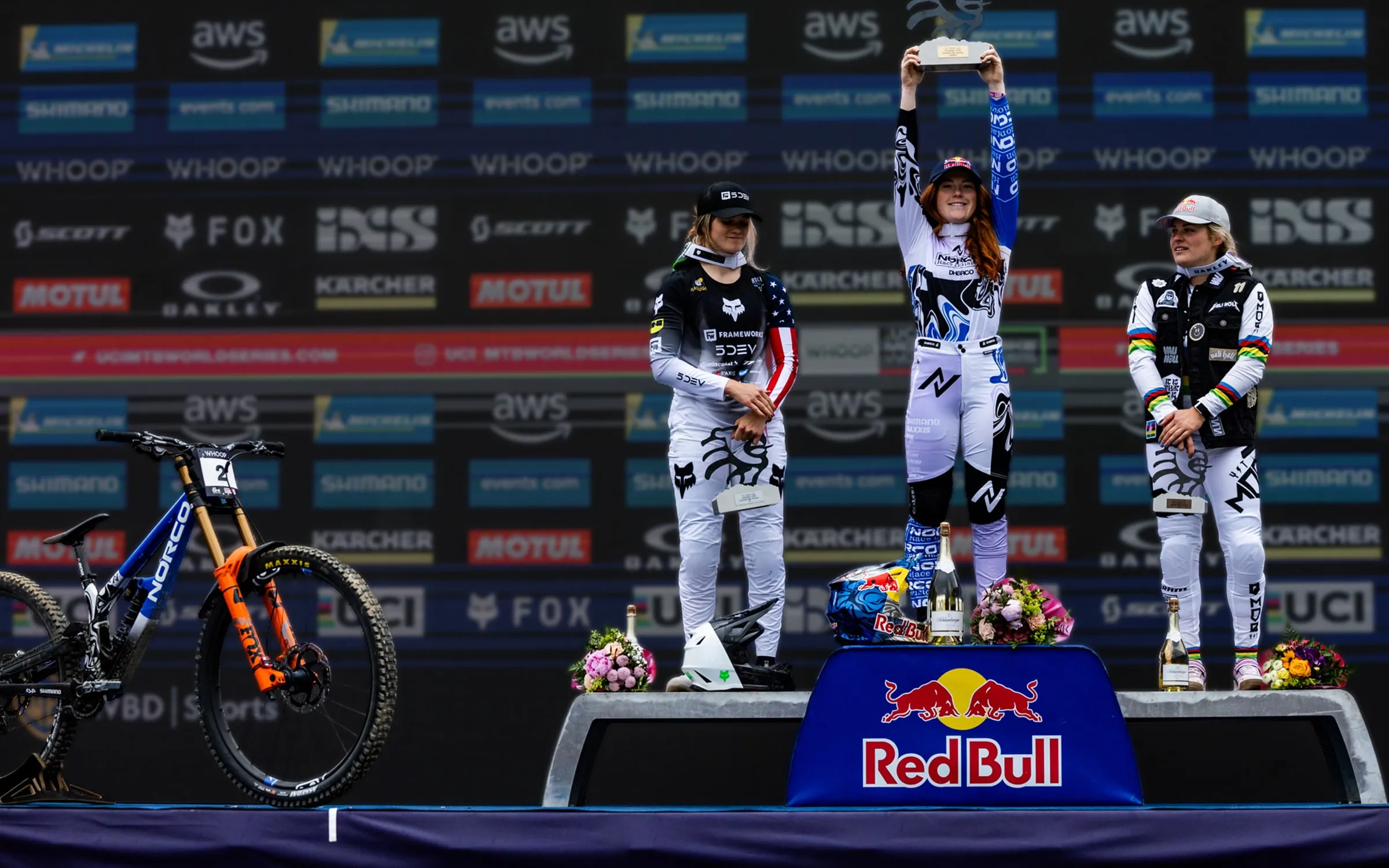 The elite women's World Cup podium at Leogang