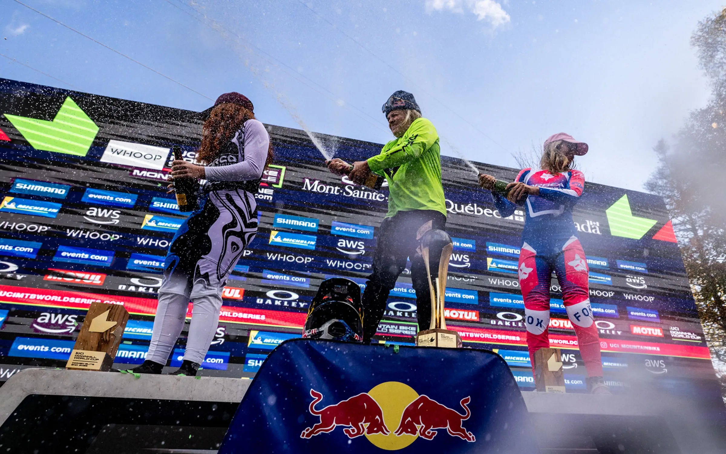 Champagne on the podium at Mont-Sainte-Anne