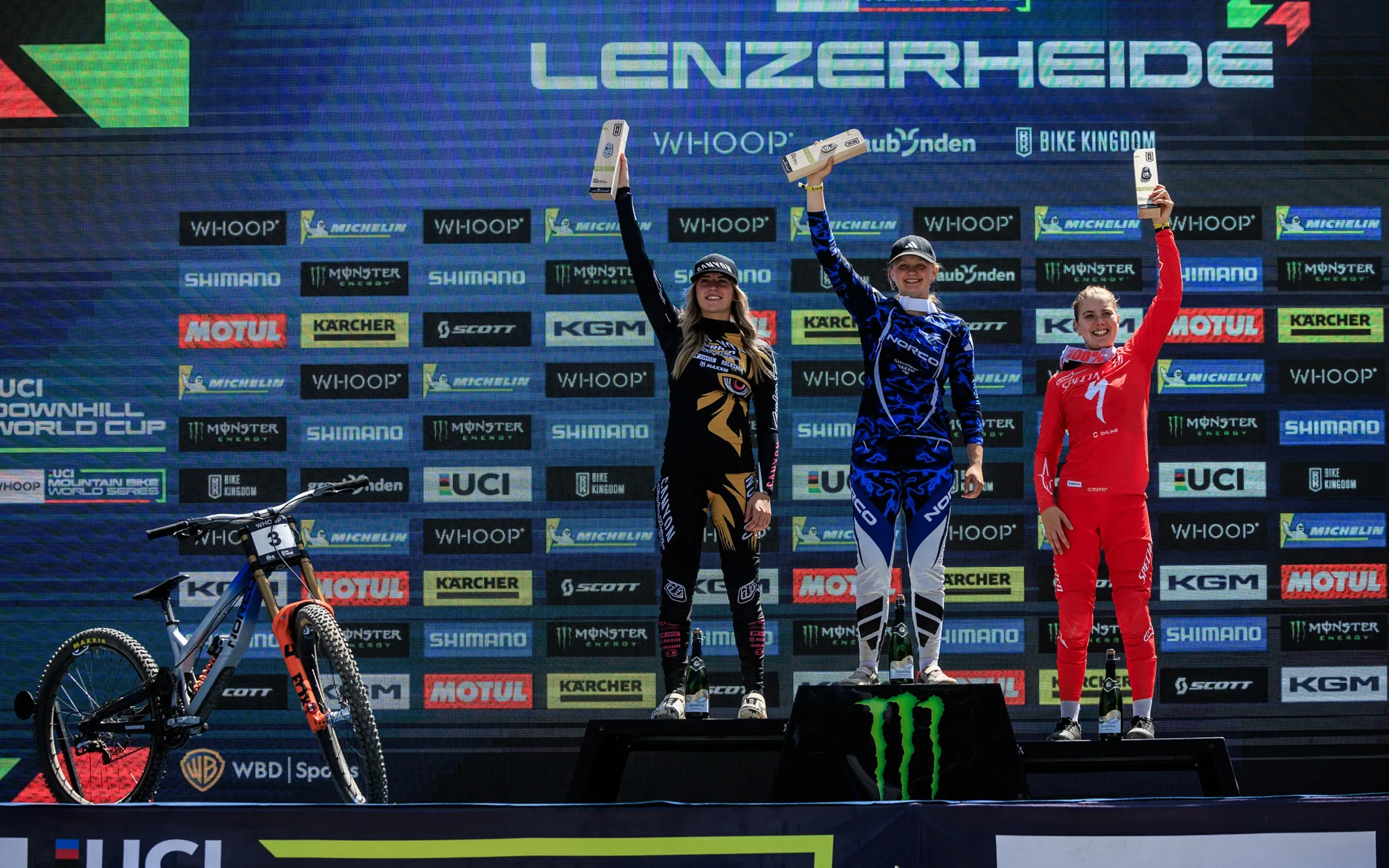 The junior women's podium at Lenzerheide