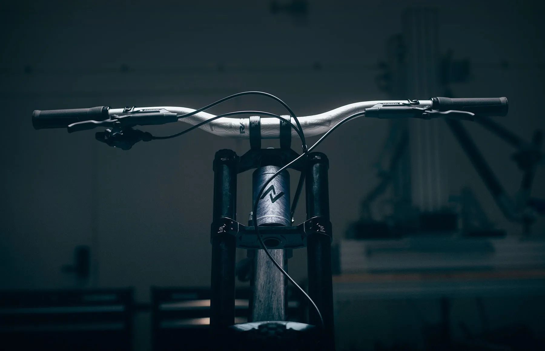 The Team DH's raw alloy front triangle with the Norco mark